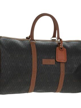 Christian Dior Honeycomb Canvas Boston Bag PVC Black Gold Auth 158369